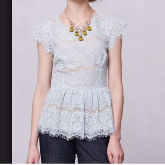 Anthropologie Maeve Katrina Lace Peplum Blouse - Picture 1 of 5